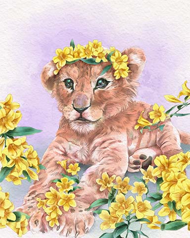 First Class Solitaire HD Lion Cub Animals with Blooms Badge