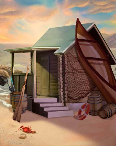 Log Fishing Hut Colorful Sheds Badge - Spades HD