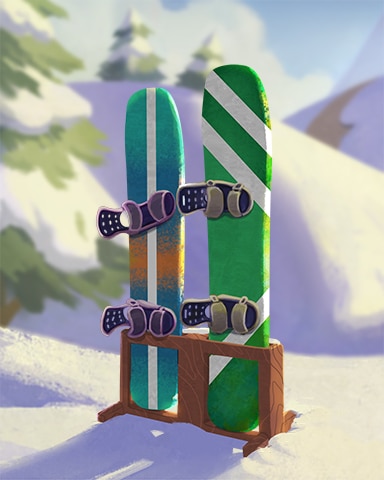 Snowboard Stand Cozy Chalet Badge