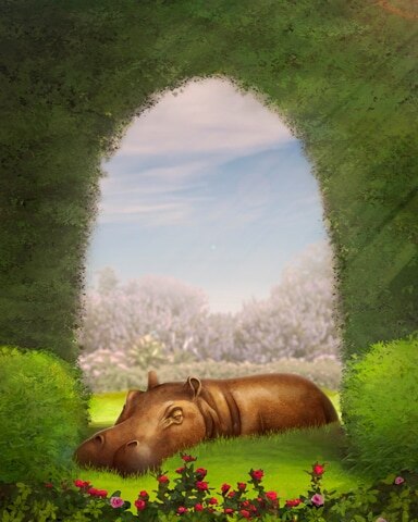 Hippo in Grass Garden Friends Badge - Word Whomp HD