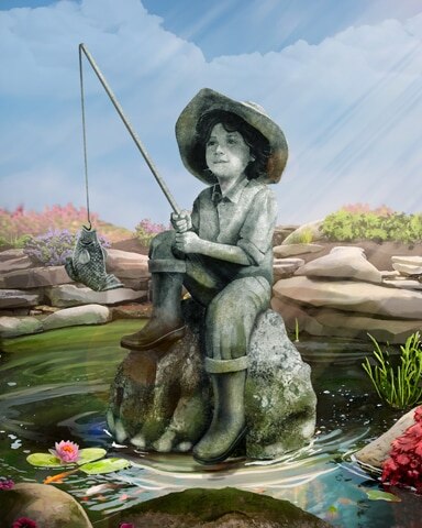 A Boy Fishing Garden Friends Badge - First Class Solitaire HD