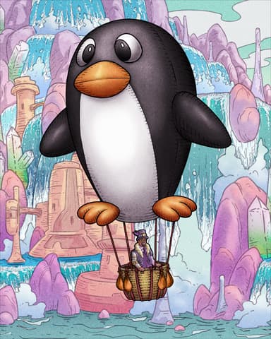 Canasta HD Penguin Hot Air Balloons Badge