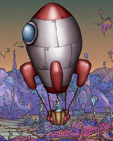 Mahjong Garden HD Rocket Ship Hot Air Balloons Badge