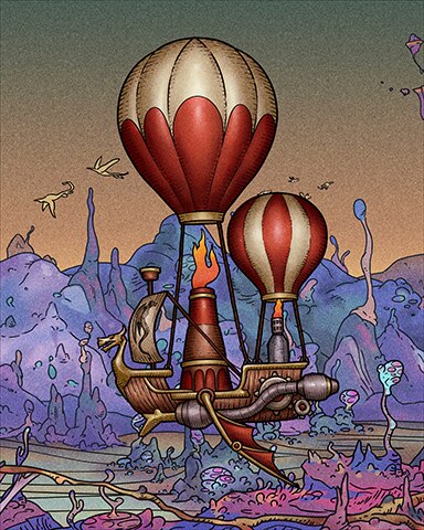 First Class Solitaire HD Red and Gold Steampunk Hot Air Balloons Badge