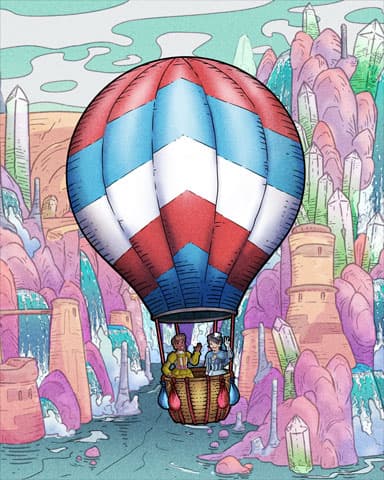 World Class Solitaire HD Red White and Blue Teardrop Hot Air Balloons Badge