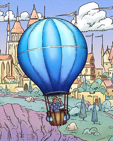 World Class Solitaire HD Blue Teardrop Hot Air Balloons Badge