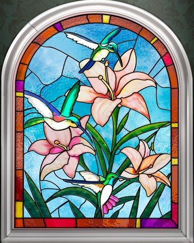 Hummingbirds and Flowers Stained Glass Badge - Spades HD