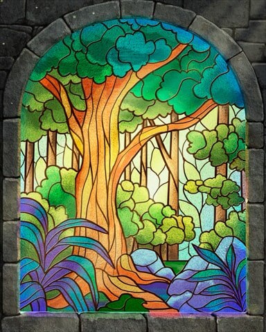 Majestic Woods Stained Glass Badge - Mahjong Safari HD